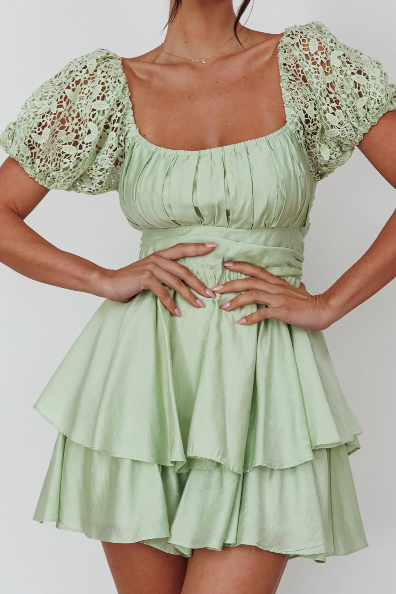 Hold My Halo Lace Sleeve Romper Sage