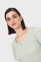 Green gingham ruched neck tee
