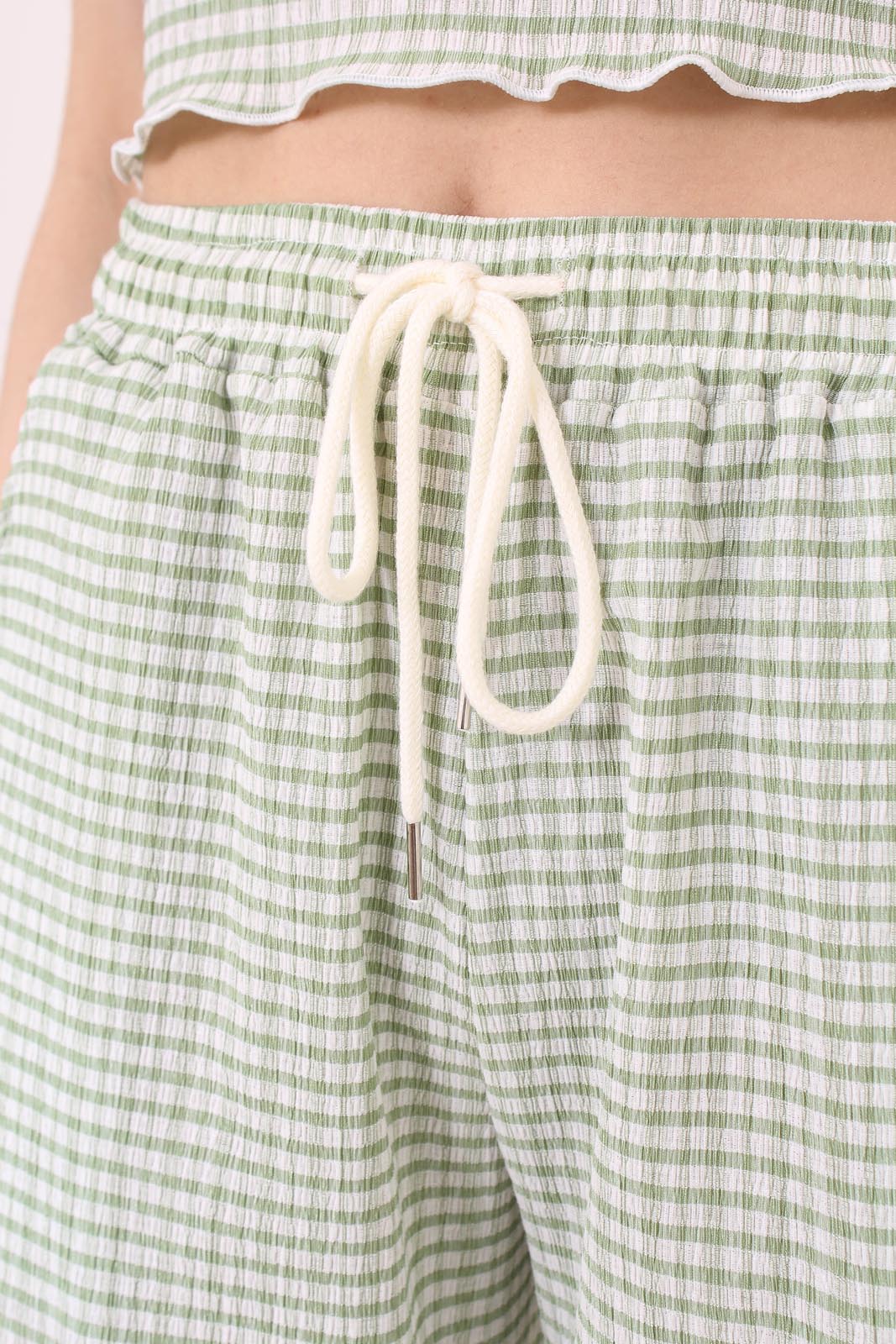 Green gingham loose fit drawstring trousers