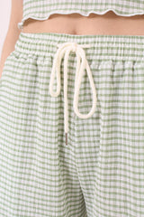Green gingham loose fit drawstring trousers