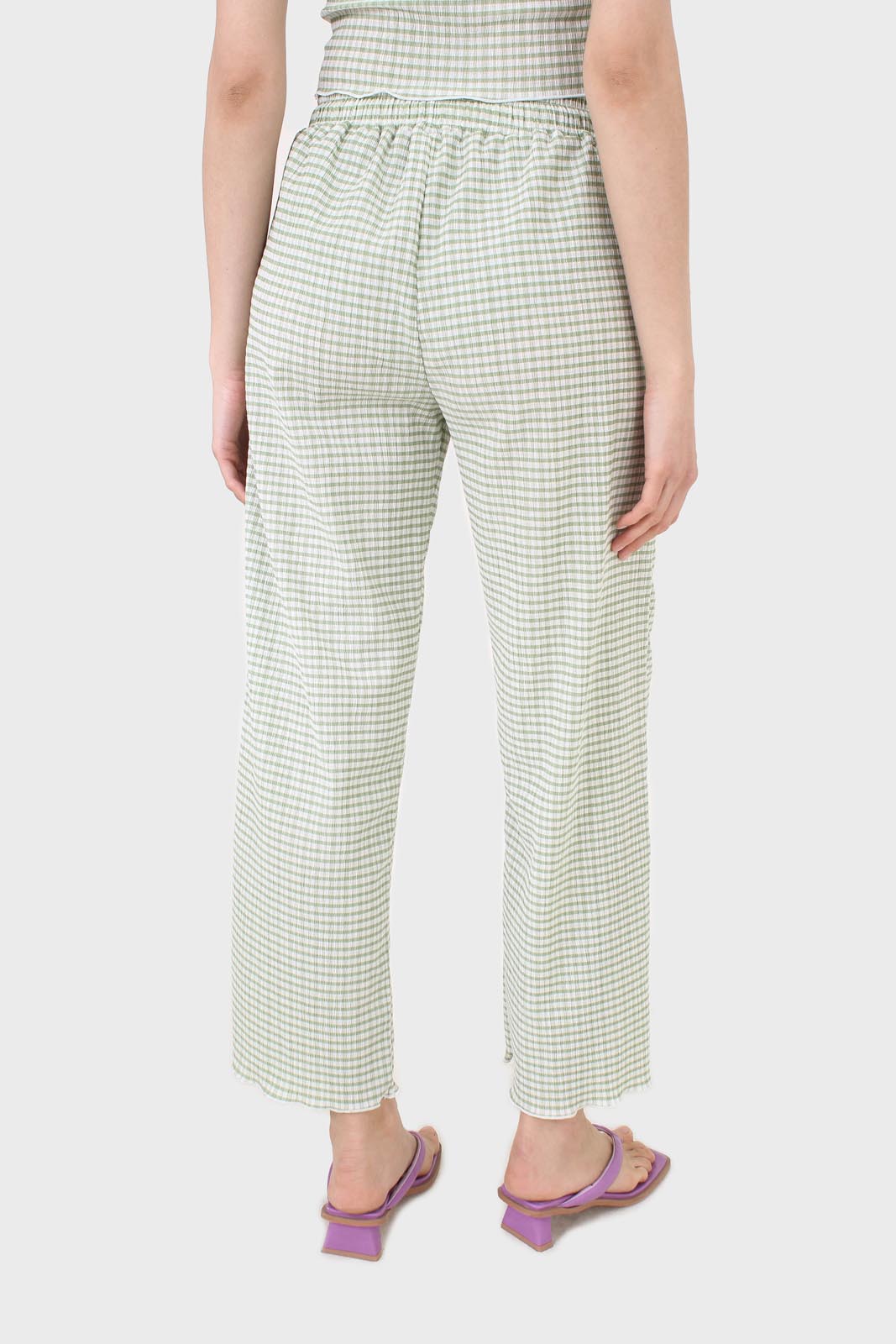 Green gingham loose fit drawstring trousers