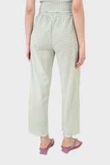 Green gingham loose fit drawstring trousers