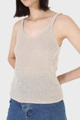 Pale beige V neck knit tank