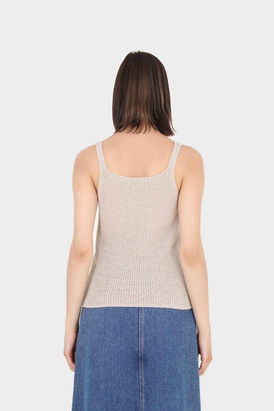 Pale beige V neck knit tank