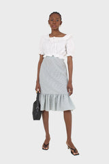 Khaki gingham ruffle tier midi skirt - set