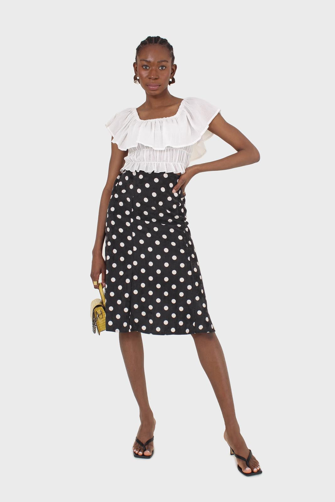 Ivory off shoulder large tier peasant top