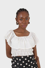 Ivory off shoulder large tier peasant top