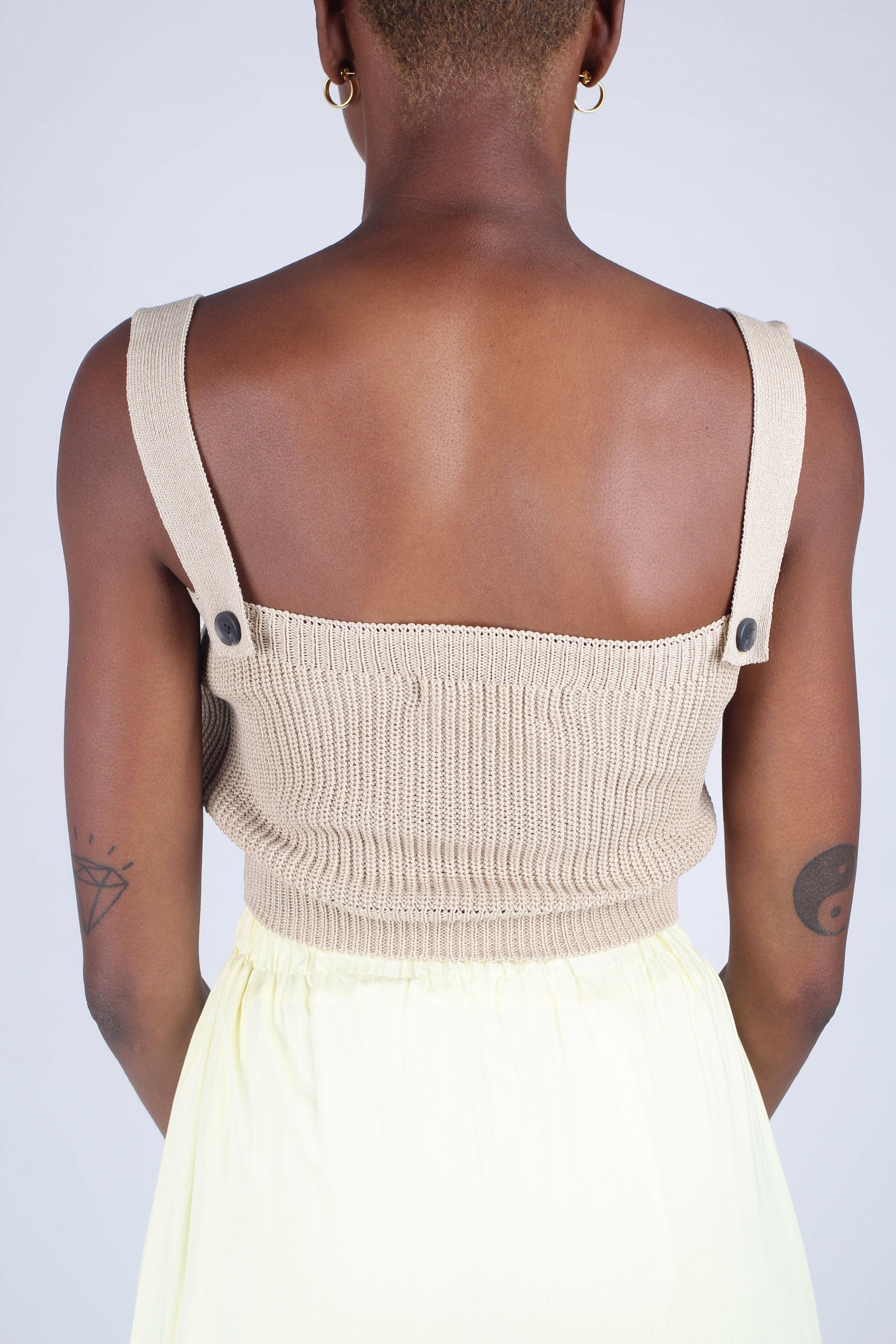 Beige button back knit tank
