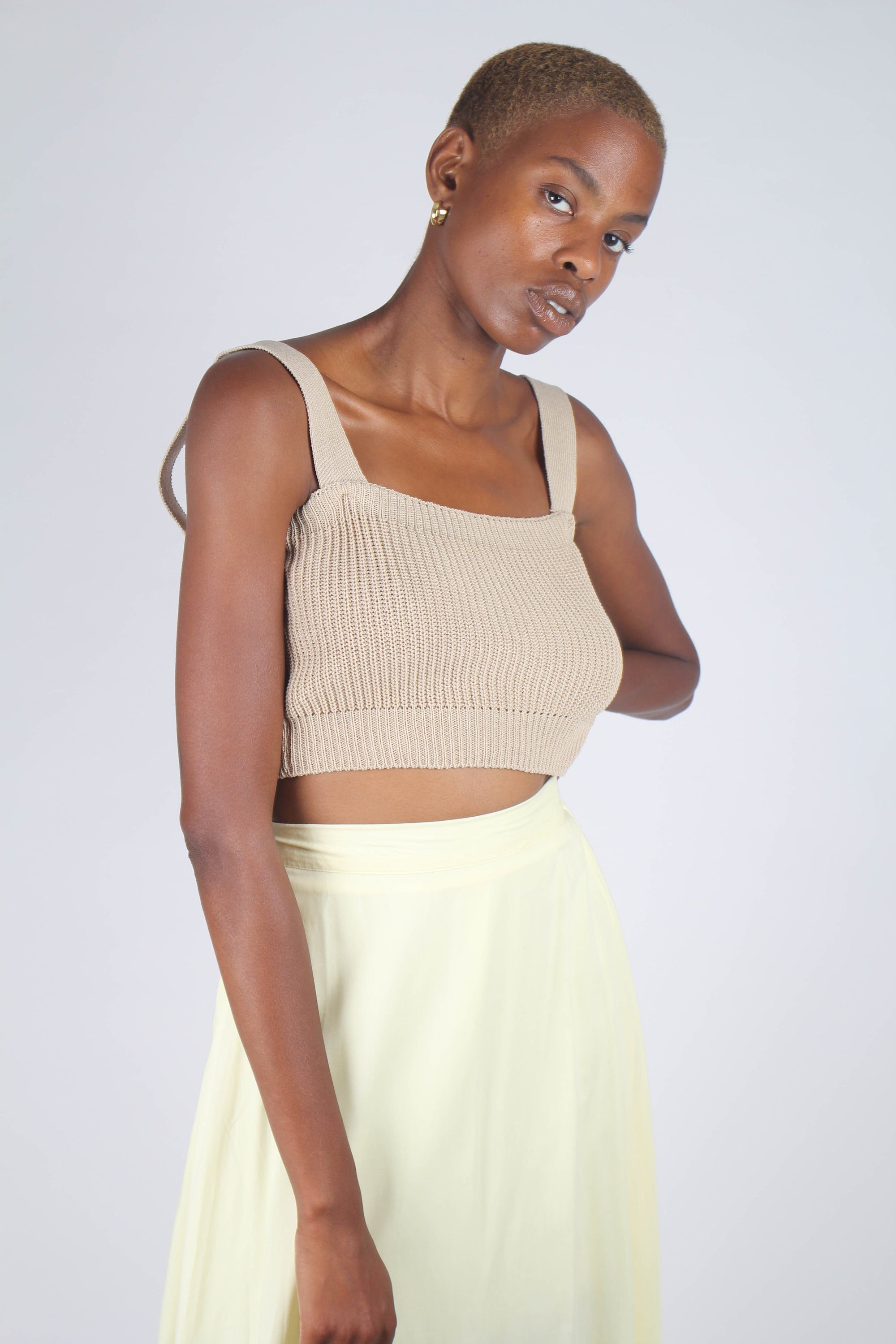 Beige button back knit tank