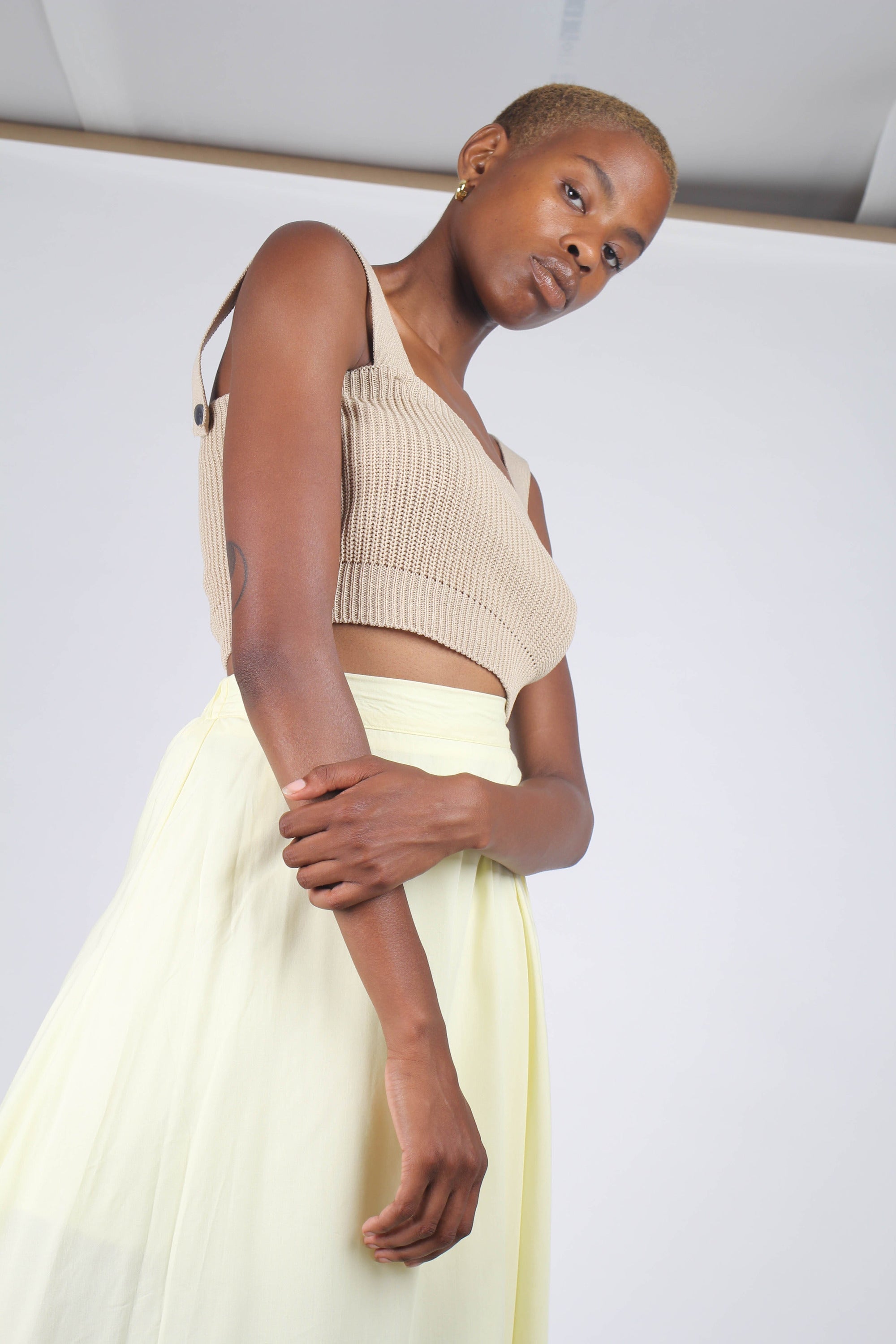 Beige button back knit tank