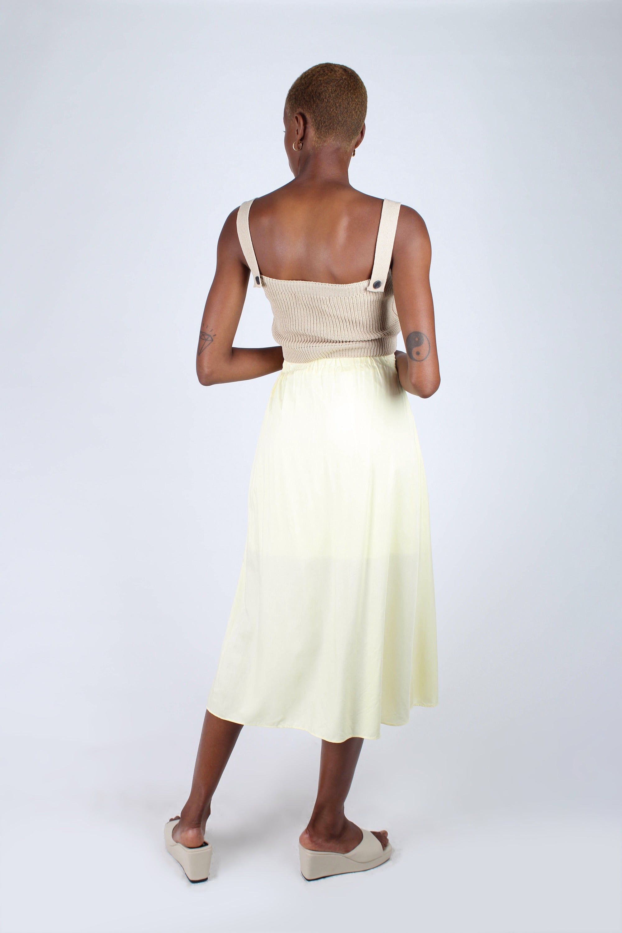 Beige button back knit tank