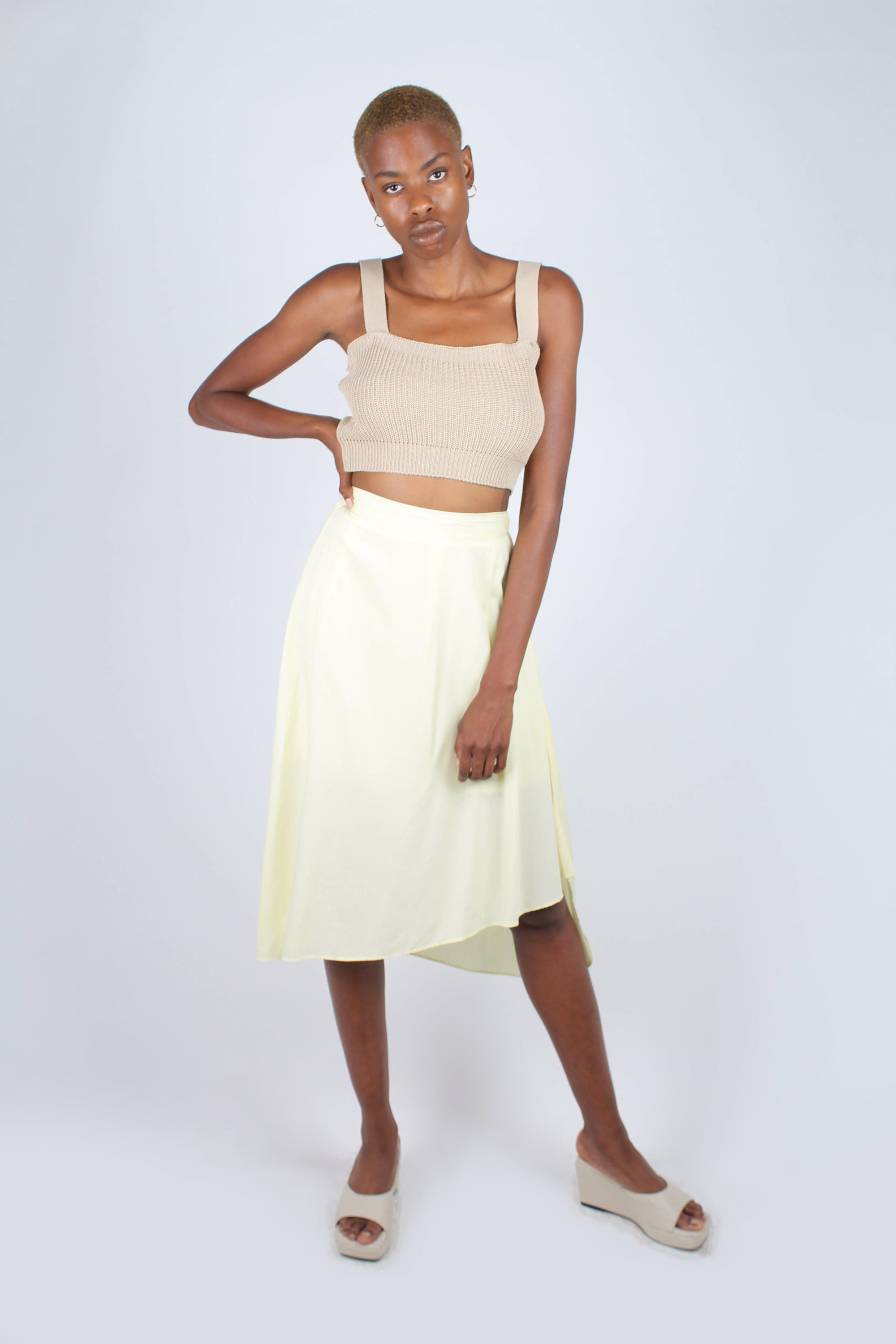 Beige button back knit tank