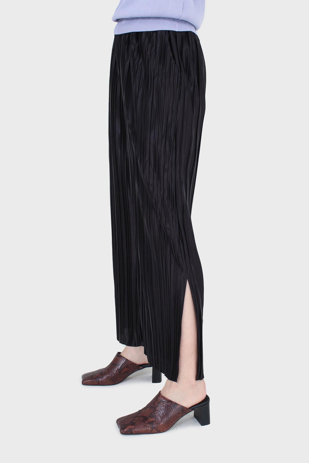 Black micro pleat tie waist trousers