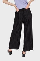 Black micro pleat tie waist trousers
