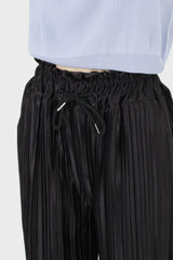 Black micro pleat tie waist trousers