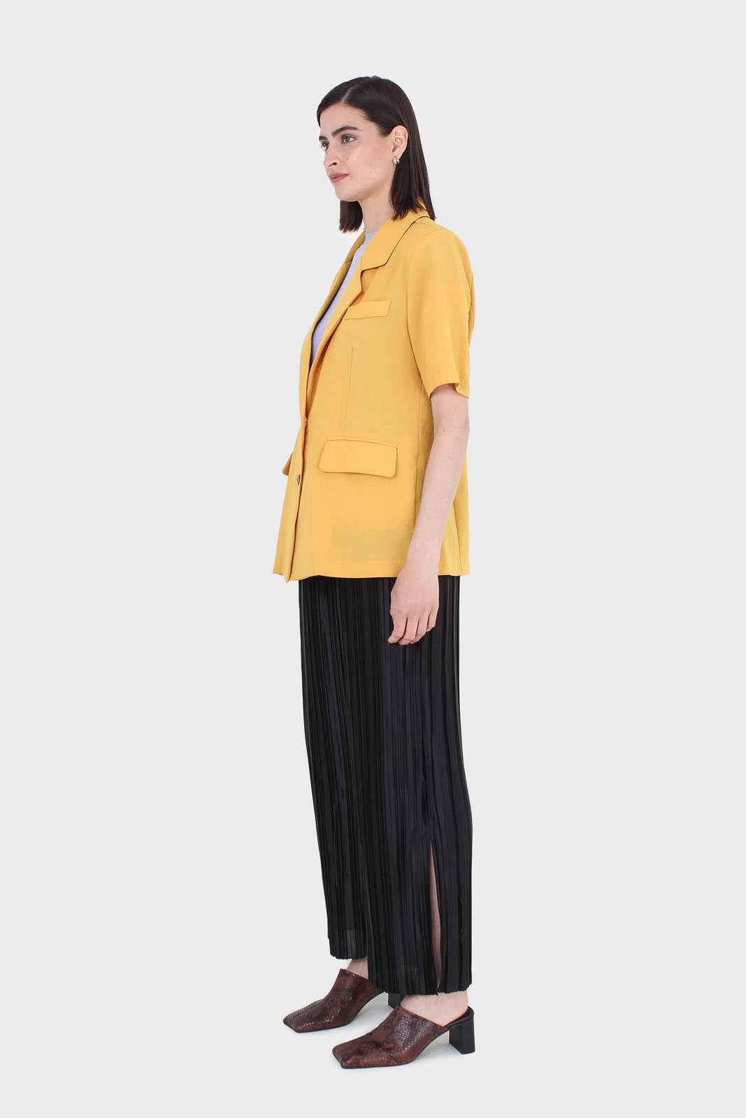Black micro pleat tie waist trousers