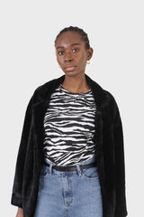 White and black zebra print tee