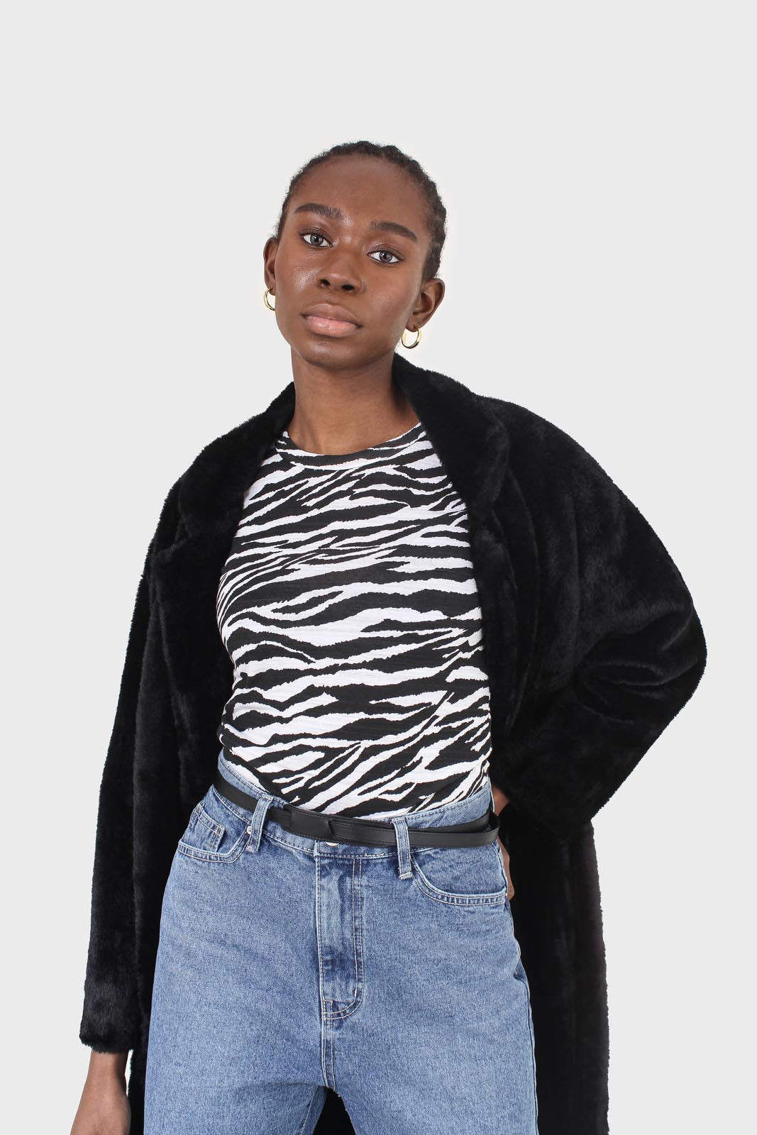 White and black zebra print tee