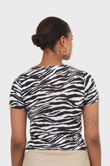 White and black zebra print tee