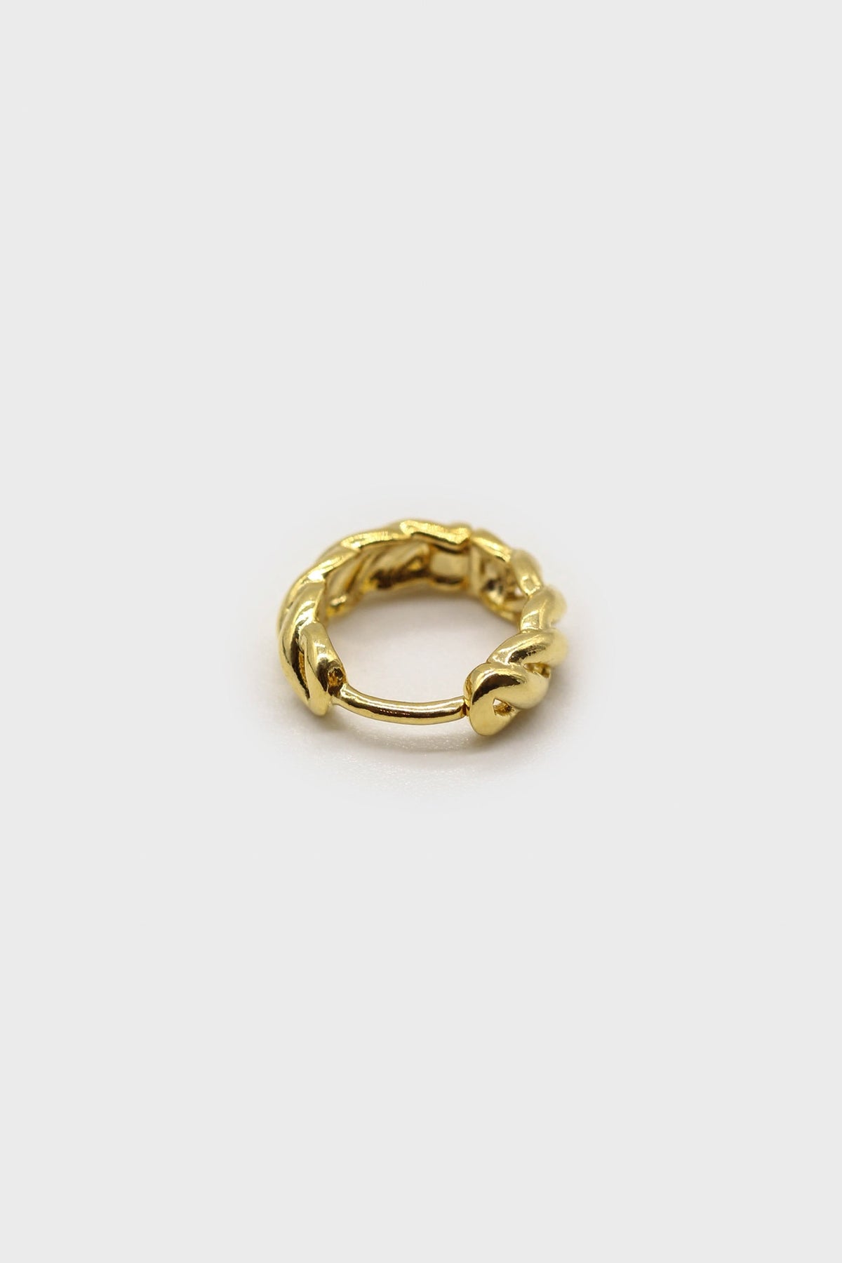 Gold thick braided strand single huggie earring - 4mm