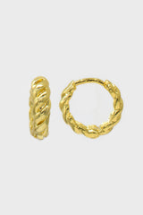 Gold thick braided strand single huggie earring - 4mm