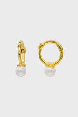 Gold dangling pearl single huggie earring - 4mm