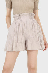 Beige silky wrinkle shorts