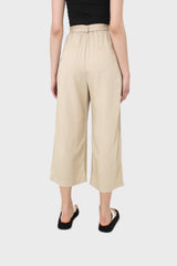 Beige soft tie waist wide leg trousers