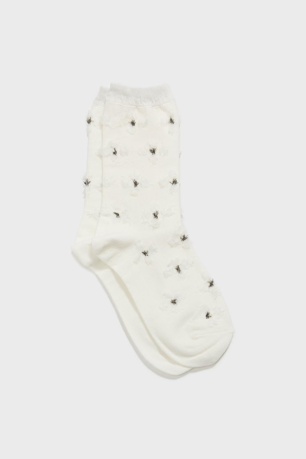 White tufted daisy socks