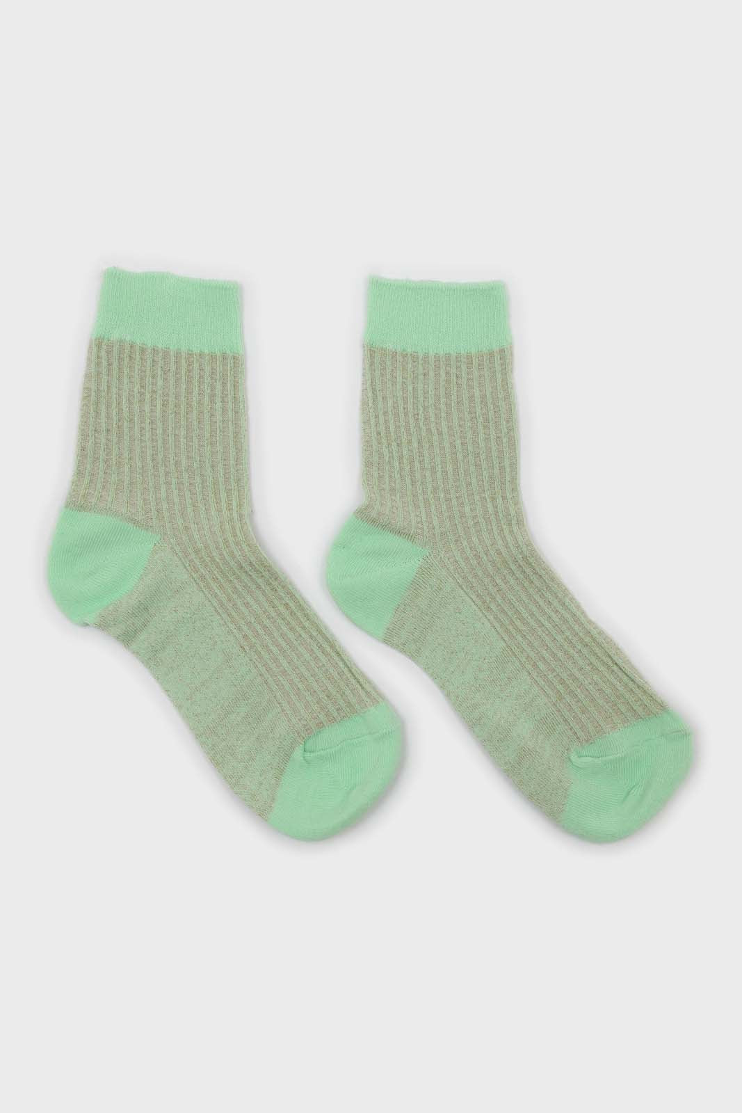 Pastel green metallic vertical stripe socks