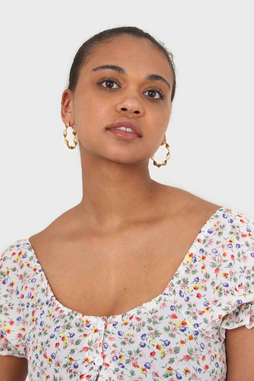 Ivory floral print cropped top
