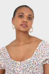 Ivory floral print cropped top