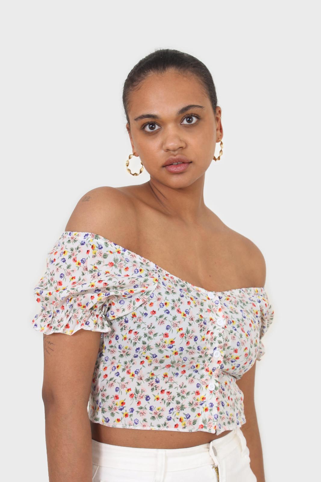 Ivory floral print cropped top