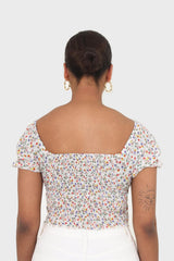 Ivory floral print cropped top