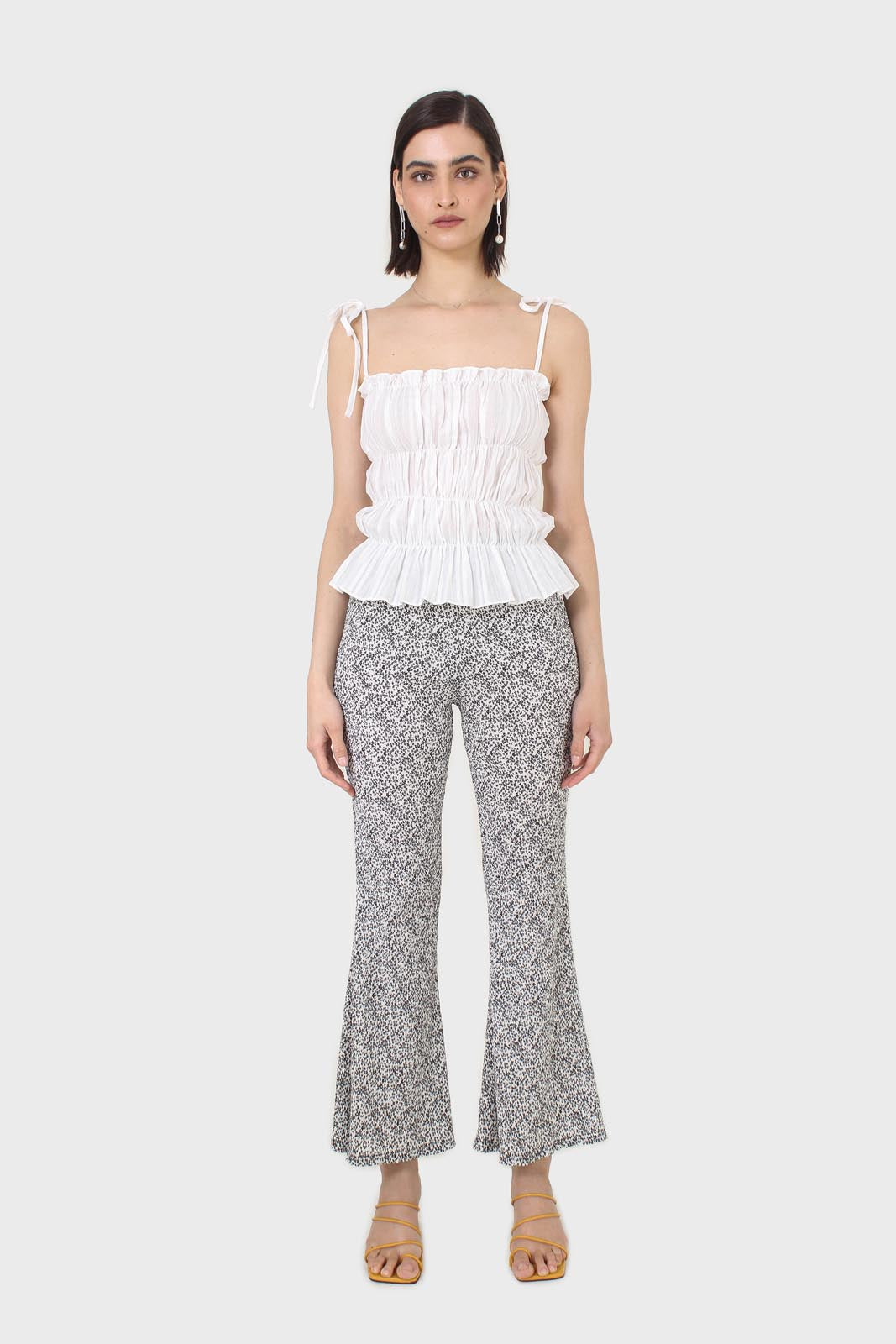 White smocked tie strap tank
