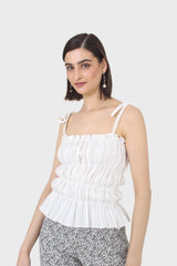White smocked tie strap tank