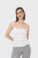 White smocked tie strap tank