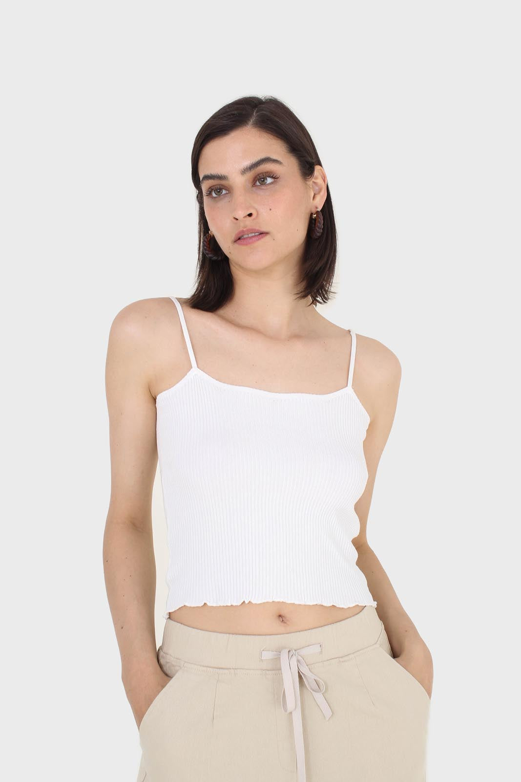 Ivory wave trim strappy knit tank