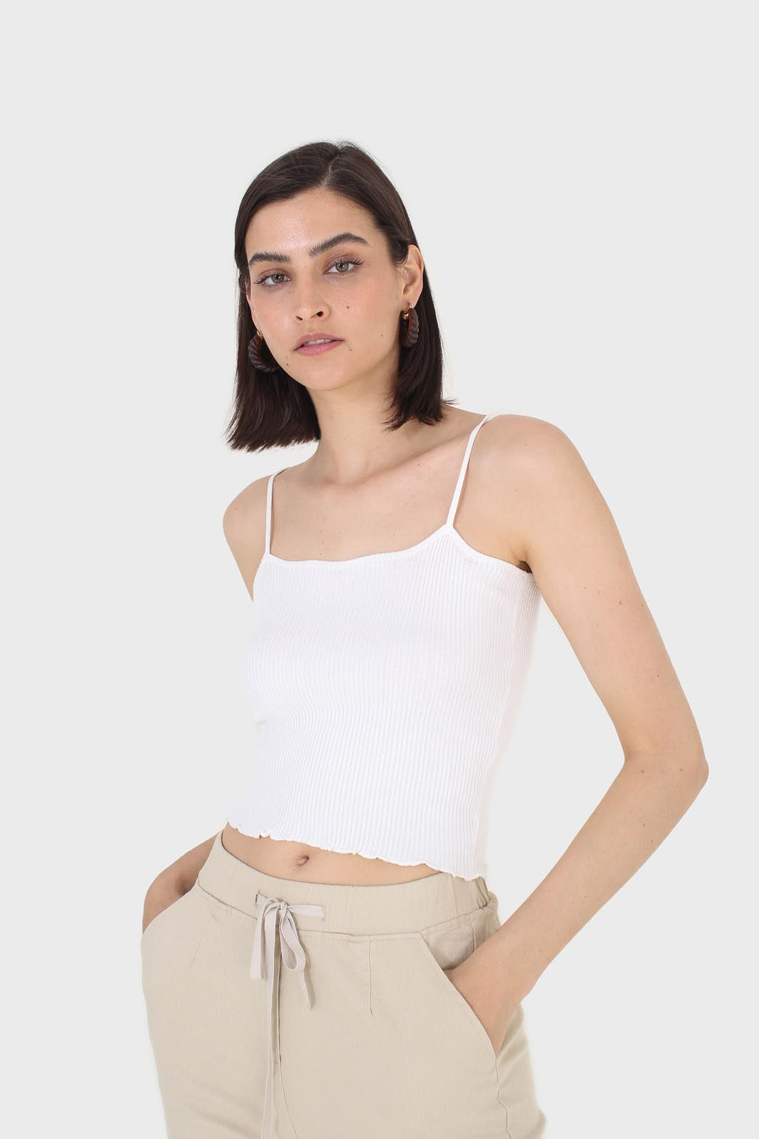 Ivory wave trim strappy knit tank