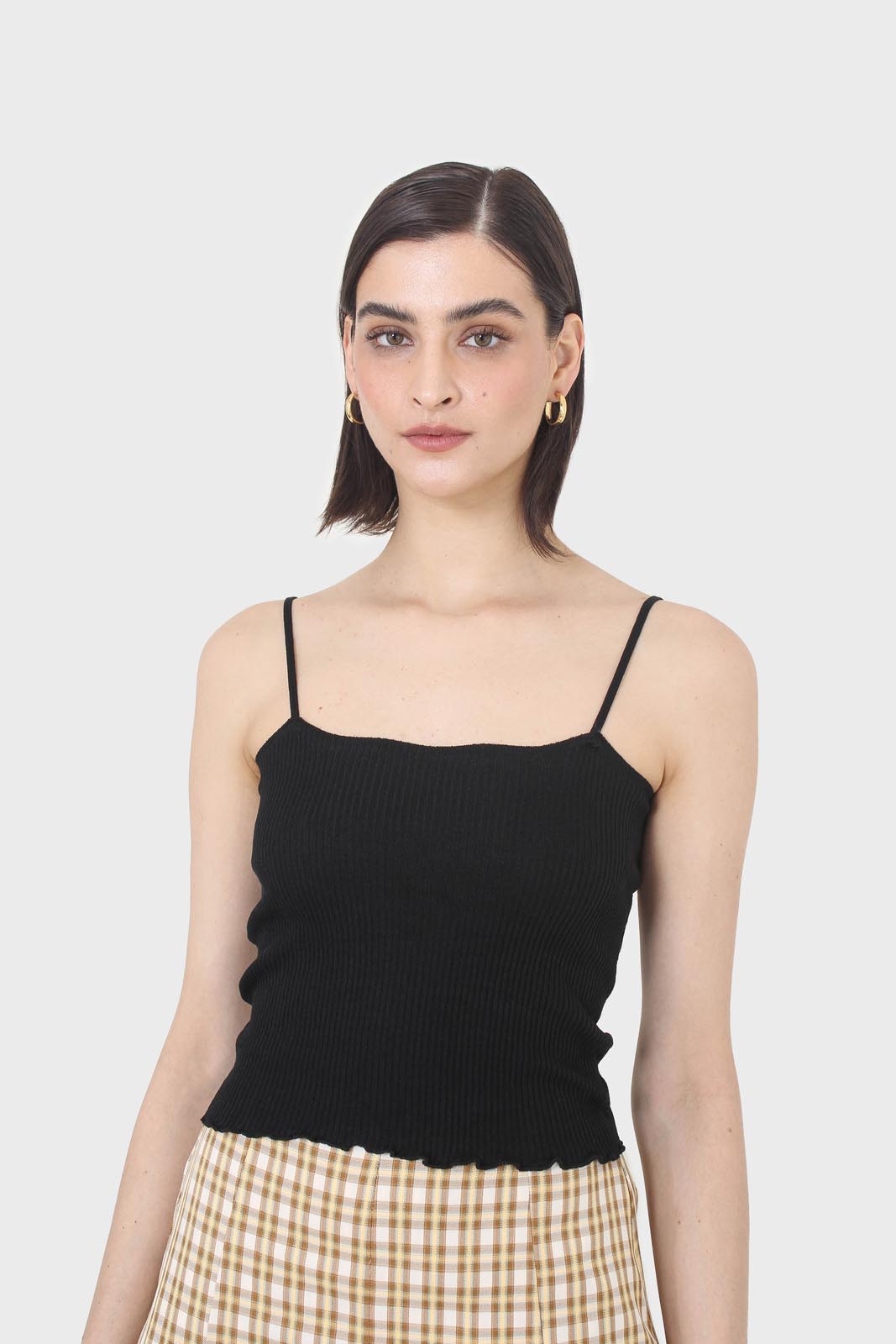 Black wave trim strappy knit tank