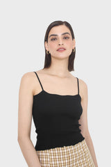 Black wave trim strappy knit tank