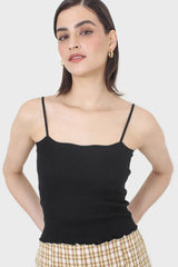 Black wave trim strappy knit tank
