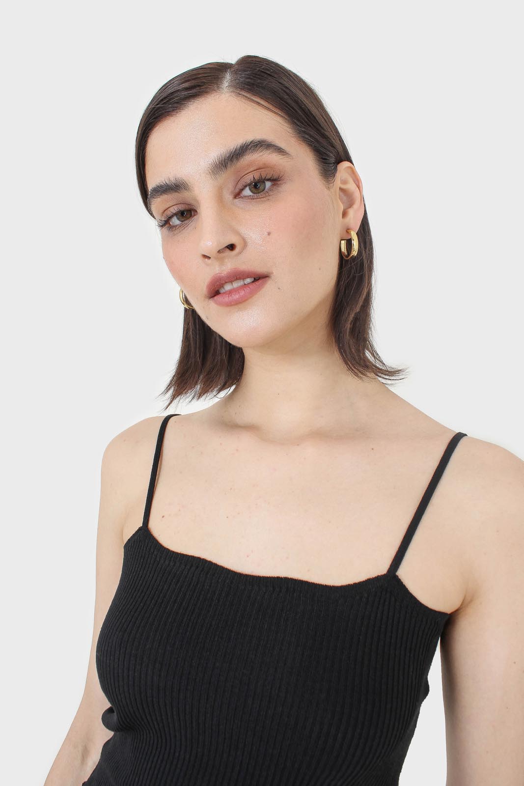 Black wave trim strappy knit tank