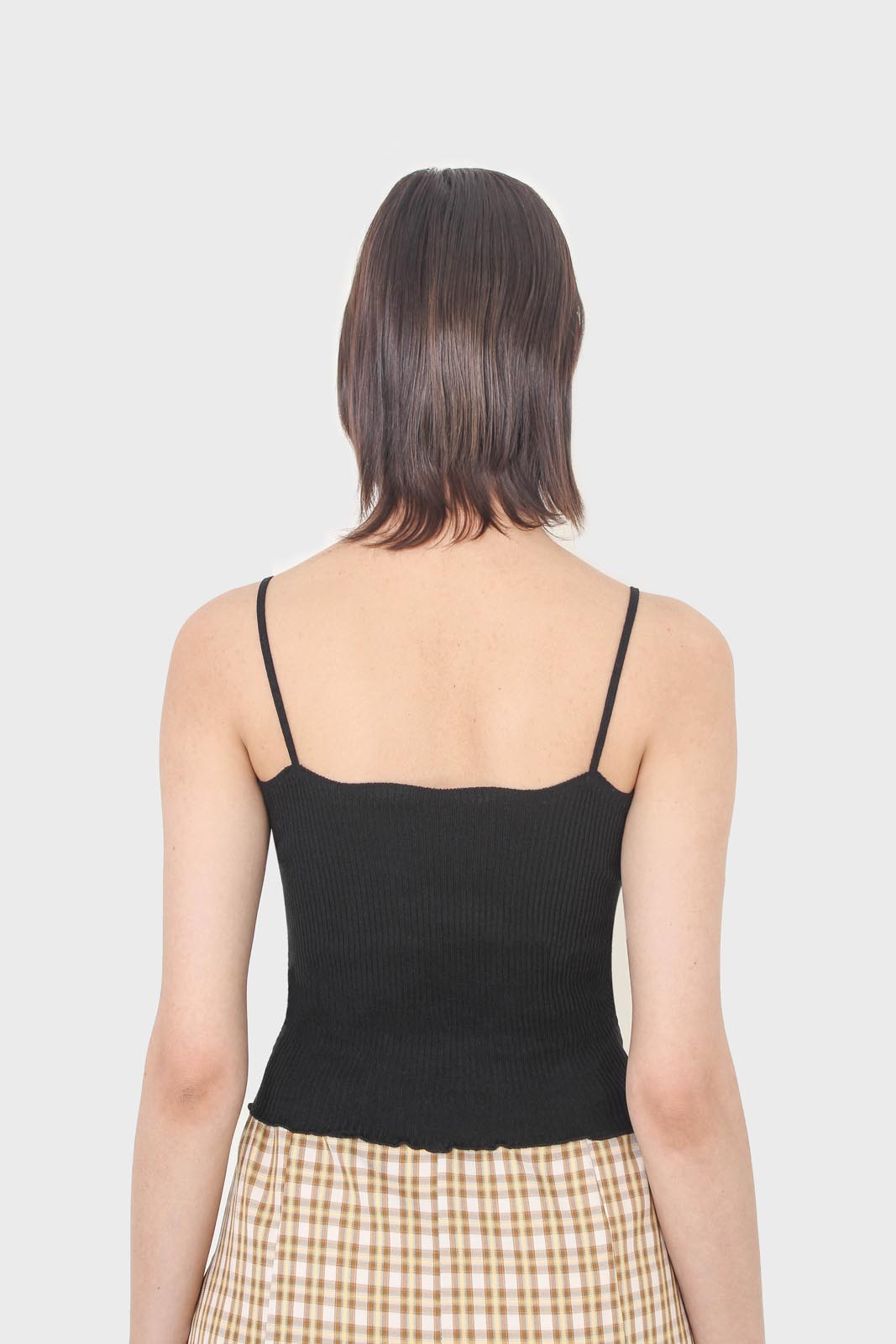 Black wave trim strappy knit tank