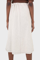Beige contrast stitch patch pocket midi skirt