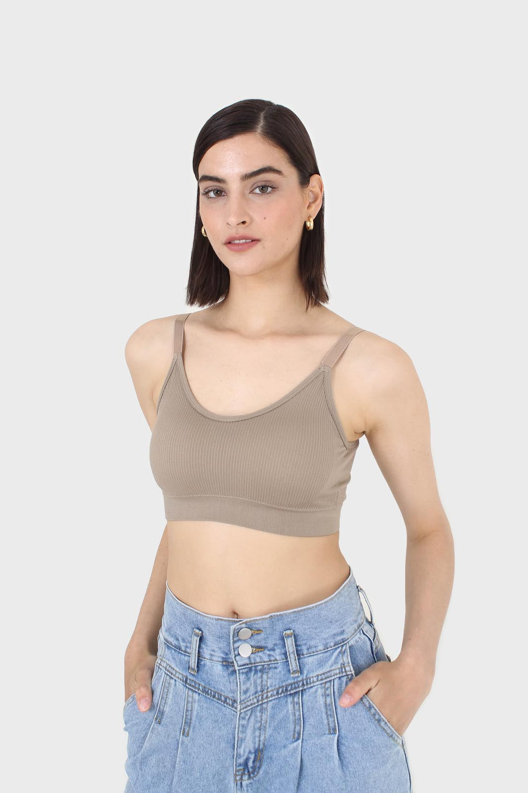 Beige ribbed bra top