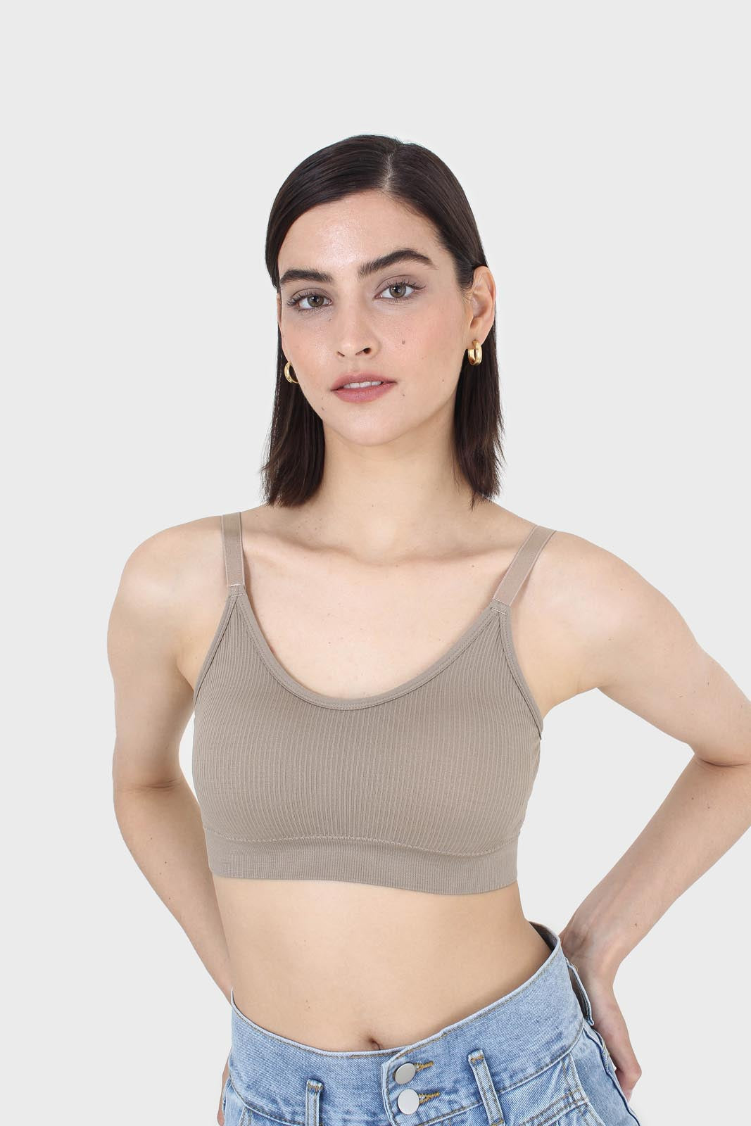 Beige ribbed bra top