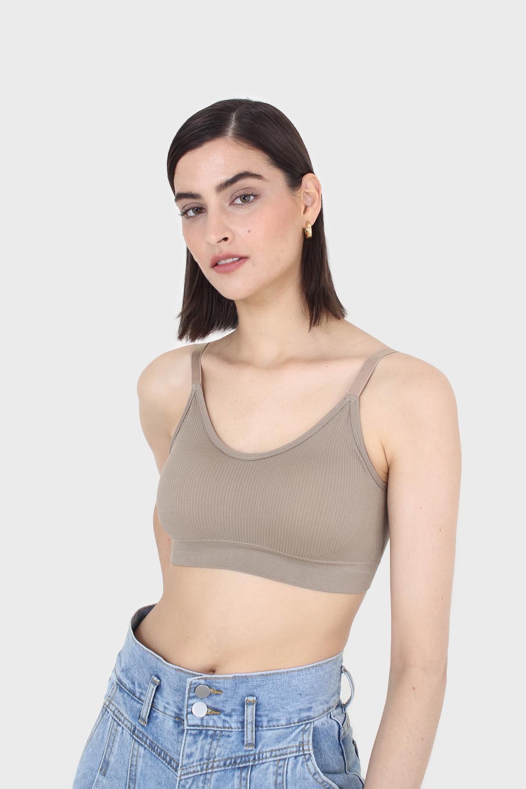 Beige ribbed bra top