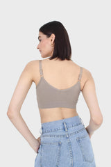 Beige ribbed bra top