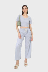 Blue gingham ruched neck tee